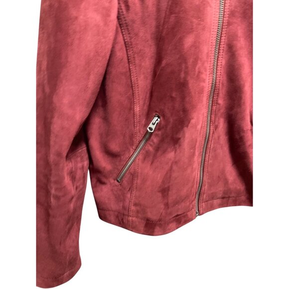 Lucky Brand Genuine Leather Moto Jacket Burgundy Size M Minimalist Fall Holiday - Picture 9 of 16